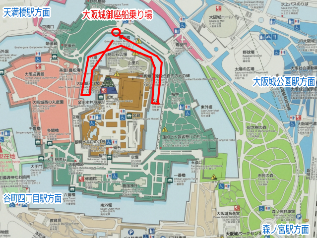 大阪城御座船の運航ルート地図